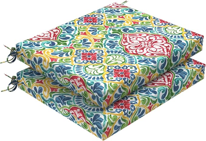 Set of 2 Outdoor Square Chair Cushions 18.5"x16"x2" for Patio, Water Resistant Patio Dining Seat Pads Replacement for Kitchen Garden and Outdoor Furniture Decoration - Damask Red