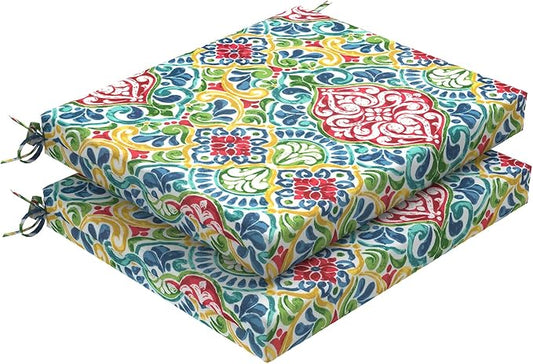 Set of 2 Outdoor Square Chair Cushions 18.5"x16"x2" for Patio, Water Resistant Patio Dining Seat Pads Replacement for Kitchen Garden and Outdoor Furniture Decoration - Damask Red