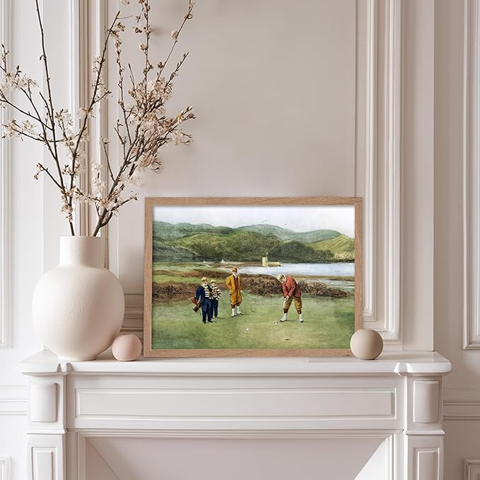 Poster Master The Putting Green Painting Poster - Golf Course Print - Golf Art - River Art - Sports Art - Landscape Art - Father's Day Art - Great Office or Living Room Decor, 11x14 Beige Framed