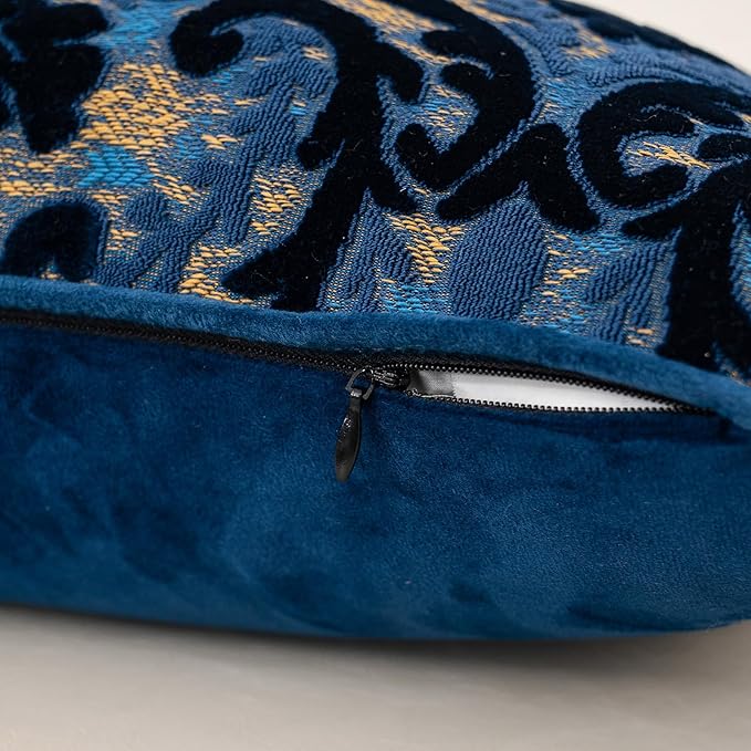 Alerfa Boho Blue Floral Throw Pillow Cover 18x18 Inch Cut Velvet Sqaure Luxury Embroidered Decorative Pillow Cover for Couch Living Room Bedroom