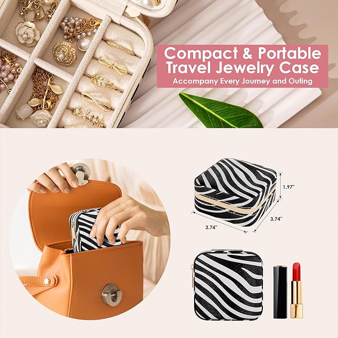 Zebra Print Small Jewelry Box, Animal Print Travel Jewelry Case for Women Girl, Trinket Box Organizer, Trendy Birthday Gradution Gift