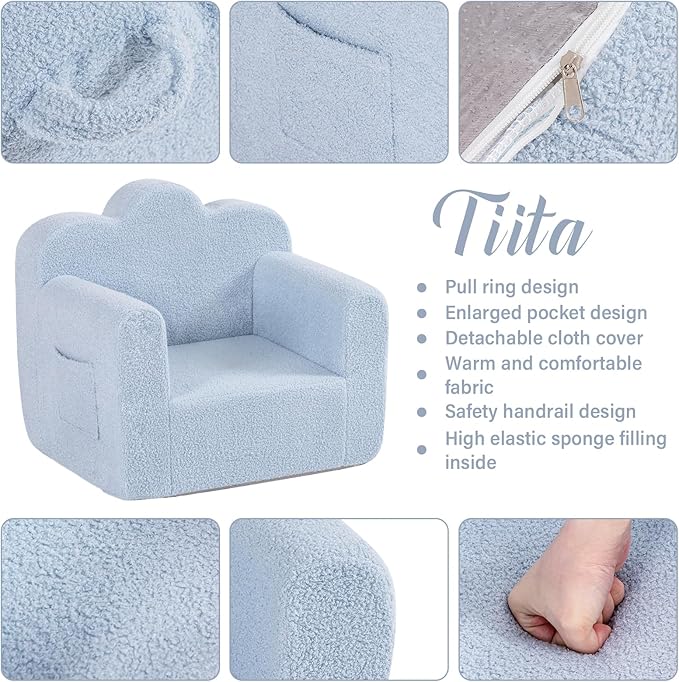 Tiita Kids Couch Plush Toddler Chair, Cloud-Like Glow in The Dark Kids Sofa Toddler Reading Chair with Washable Cover Carrying Handle, Convertible Children Sofa Chair for Girls and Boys