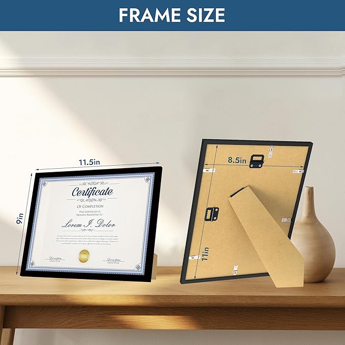 8.5x11 Picture Frame Set of 12,Black 8.5x11 Photo Frames Bulk for Document Certificate Award Diploma, Wall Hanging or Tabletop Display