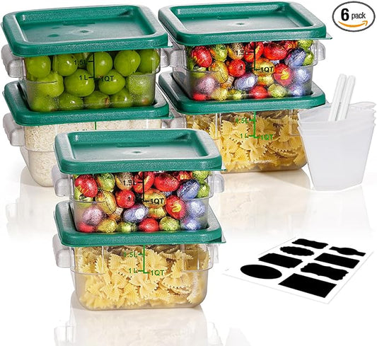 2QT NSF Food Storage Containers: 6 PCS [Food Grade][Hot&Cold Resistant] Commercial Clear Square Food Storage Containers with Scales Handles for Home Restaurant Kitchen Proof Dough(BPA FREE-GREEN)
