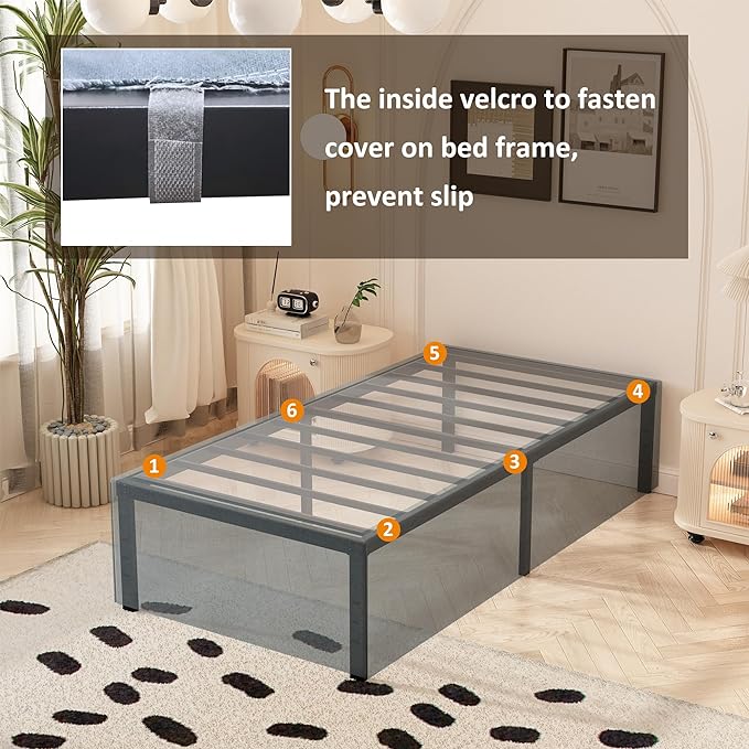 18 Inch Twin XL Bed Frames with Fabric Cover, Heavy Duty Metal Twin XL Platform Bed Frame, No Box Spring Needed, Support Up to 2500 lbs, Easy Assembly, Noise Free, Black