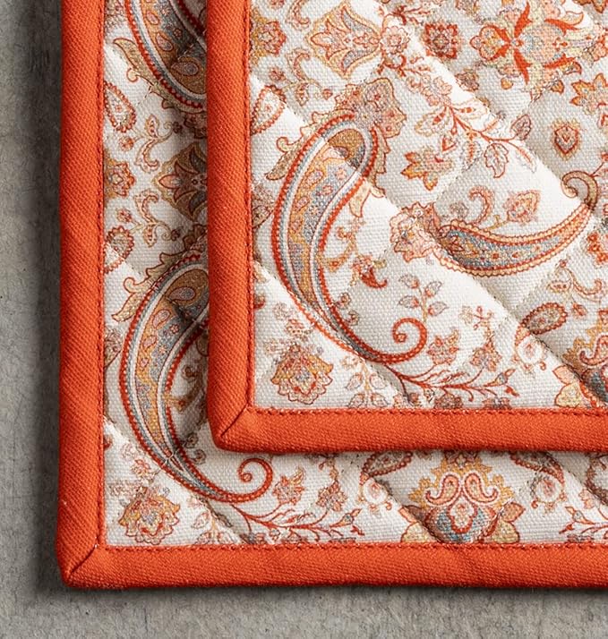 Maison d' Hermine 100% Cotton Oven Mitt & Pot Holder Set (7.5"x13" & 8"x8") Heat Resistant BBQ Cooking Gloves with Loop for Thanksgiving Christmas Decorations Handling Hot Pans (Cachemire)