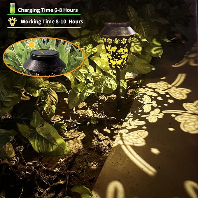 Solar Pathway Lights, Dragonfly Metal Copper Lantern for Yard, Garden, Walkway, Lawn and Patio Decor, Outdoor Waterproof Landscape Lighting Gifts for Women, Mom, Grandma