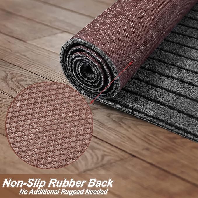 2' x 31' Runner Rugs with Rubber Backing, Indoor Outdoor Utility Carpet Runner Rugs, Stripe Gray, Can Be Used as Aisle for The RV and Boat, Laundry Room and Balcony