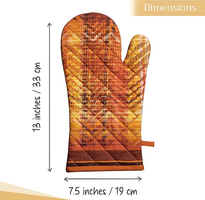 Maison d' Hermine Oven Gloves 100% Cotton Oven Mitt 7" x 13" with Loop Heat Resistant Cooking Gloves for Thanksgiving Christmas Decorations Baking Handling Hot Pans (Pack of 1, Thanksgiving Tartan)