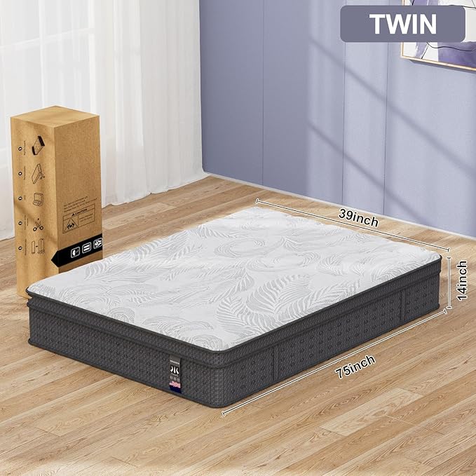 Twin Mattress 14 Inch,Memory Foam Mattress with Pocket Spring, Soft & Comfortable Medium Plush, Motion Isolation, Pressure Relief, CertiPUR-US Certified (75"*39"*14")