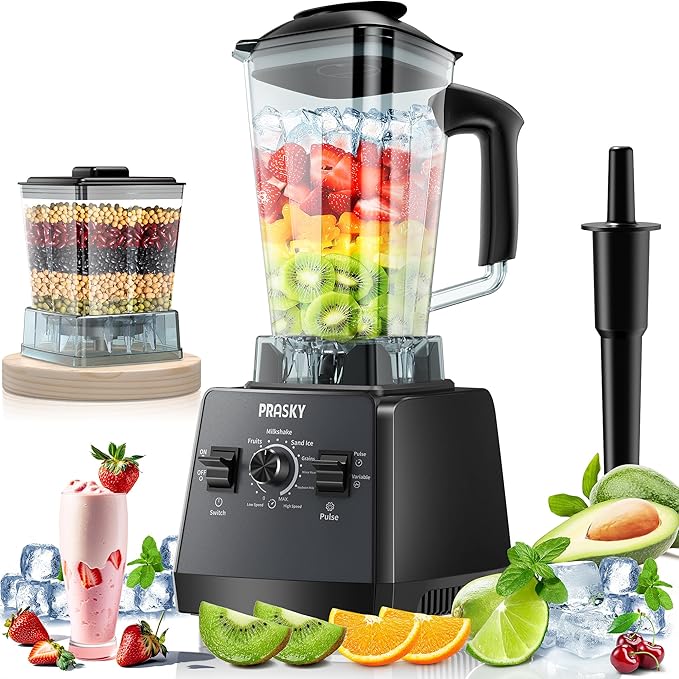 Professional Blender,Smoothies Blenders, PRASKY Max.2400Watts/1000Watts Blender and Grinder Combo 25000RPM Powerful Kitchen 68oz BPA Free 2 Containers Countertop Blenders Ice Crushing, Juice