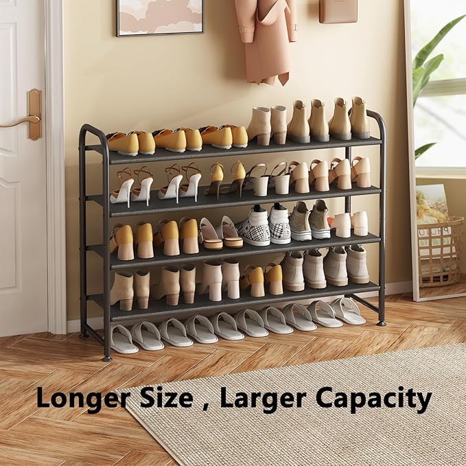 Shoe Rack 4 Tier Long Storage Organizer Wide Metal Shoe Shelf for Closet Entryway Black