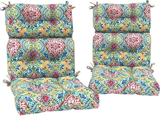 Set of 2 Outdoor High Back Chair Cushions 44"x 22",Water Repellent Rocking Seat Cushions Replacement, Seat/Back Chair Cushions for Patio,Porch,Balcony and Indoor - Damask Red