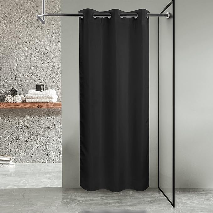 River Dream Stall Size No Hook Black Shower Curtain Soft Microfiber - 36" Wide Small Fabric Shower Curtain Set for Narrow Stall, Waterproof & Washable, Bottom Magnets, Black, 36x74