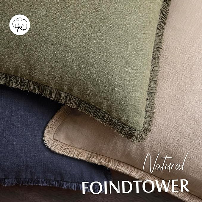Foindtower Set of 2 Decorative Linen Fringe Lumbar Throw Pillow Covers Boho Farmhouse Cushion Cover with Tassels Soft Accent Pillowcase for Couch Sofa Bed Living Room Home Decor,12×20 Inch,Tan Beige
