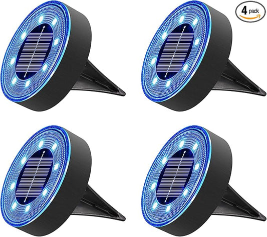 Joomer Solar Ground Lights, 4 Pack 8 LED Solar Lights Outdoor Waterproof IP68 Disc Light Landscape Lighting Garden Light for Patio Pathway Lawn Yard Driveway Walkway(Blue)