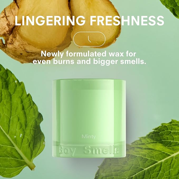Boy Smells Mint Candle - 8.5 oz Fancy Candle with Ginger, Wild Mint, and Cedarwood- Up to 50-Hour Burn - Cotton Wick