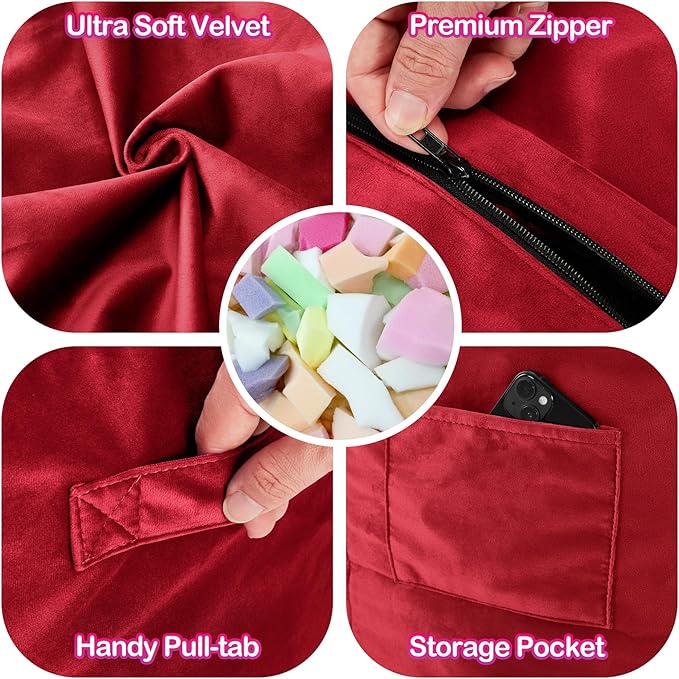 Homguava 4 FT Bean Bag Chair: 4' Bean Bags with Memory Foam Filled, Large Beanbag Chairs Soft Sofa with Dutch Velvet Cover-Red