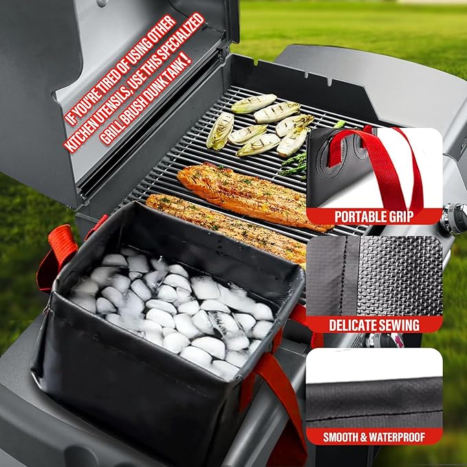 Grill Rescue Brush Dunk Tank,Grill Brush Bucket,Grill Brush Bristle Free Soak Basin,Collapsible Bucket for Grillart Grill Brush Bristle Free,Square Water Basin for Steam Grill Brush (Only Soak Basin)