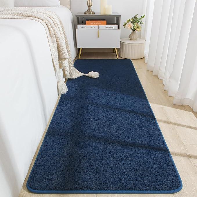 Soft Runner Rugs for Bedroom 2x6, Non Slip Runners for Hallway Kitchen Laundry Dorm Washable, Minimalist Low Pile Long Rugs for Boys Men Girls Kids, Navy Blue