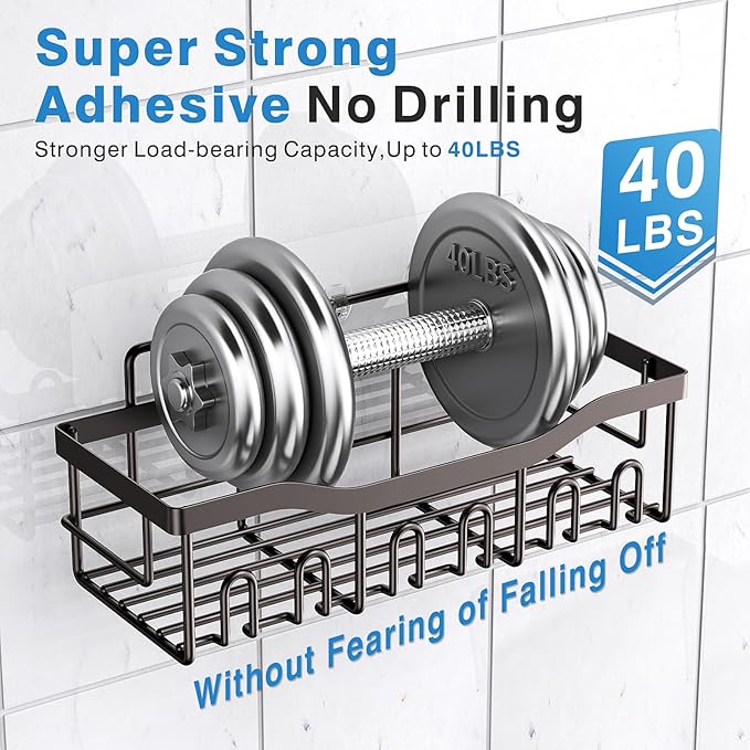 5-Pack Rustproof Stainless Steel Shower Caddy – No Drill Adhesive Bathroom Organizer with Large Capacity, Spacious Shower Shelves for Inside Shower, Kitchen & Home Decor Storage-XL Size