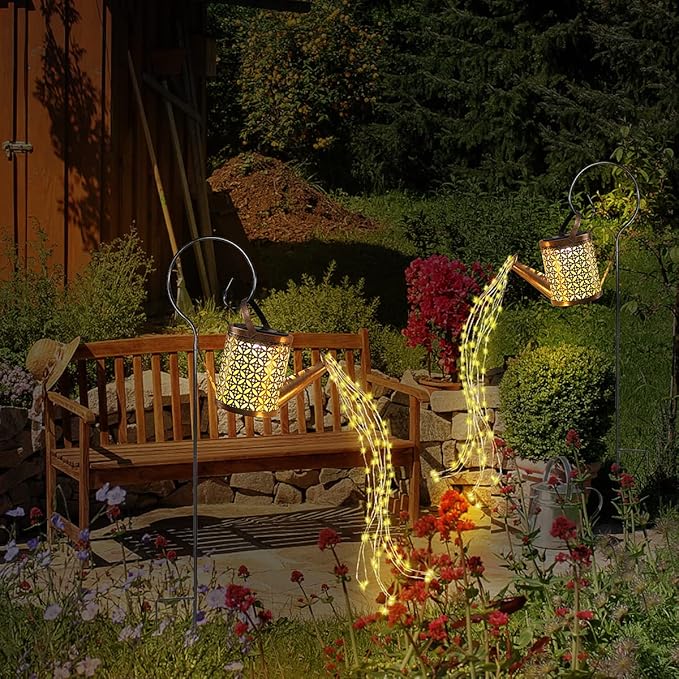 Solar Watering Can with Lights, Outdoor Solar Garden Light,Garden Decor, Outdoor Decorative Solar Powered,Hanging Lantern Waterproof,Metal Solar Waterfall Lights for Yard Patio
