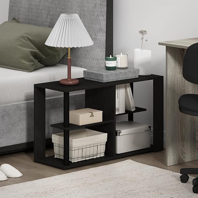 Furinno Romain Narrow End Table with Shelves, Espresso/Black