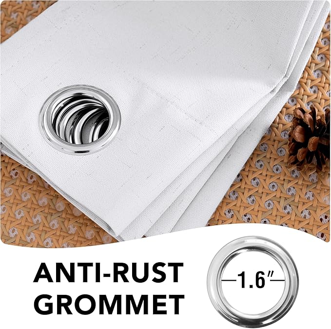 H.VERSAILTEX Primitive Linen Curtains 100% Blackout Curtain Drapes Burlap Curtains with White Thermal Insulated Liner, Grommet Top Drapes Living Room/Bedroom (2 Panels, 42 x 54 Inch, Pure White)