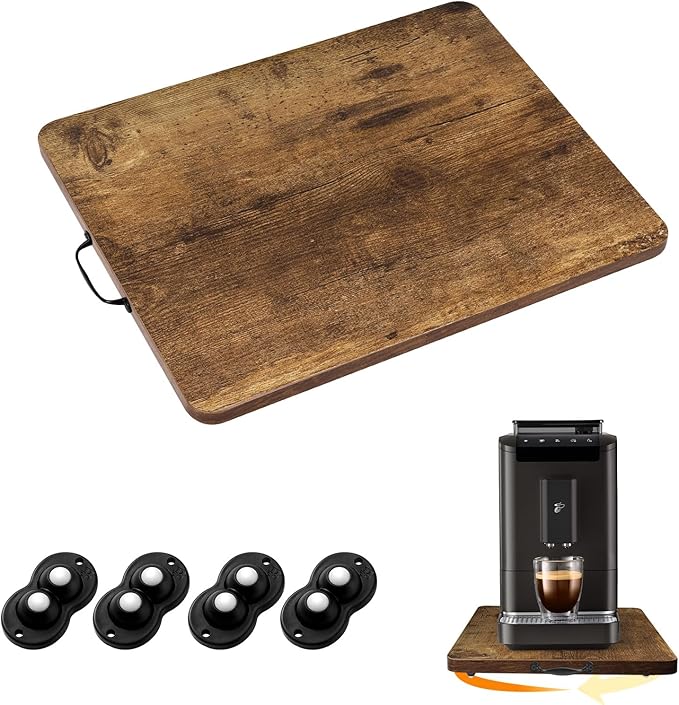 360° Rotatable Sliding Tray for Kitchen Appliances, Wooden Sliding Tray for Coffee Maker, Coffee Pot Slides for Countertop Installation, Easy to Slide (Brown, Small)