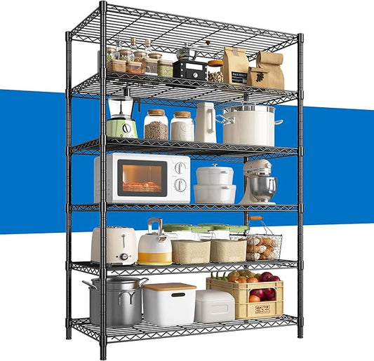 6 Tier Metal Shelving 75" H Adjustable Storage Shelves, 1200LBS Wire Shelving Unit for Storage Rack, Metal Shelves for Pantry Shelves, Garage, Kitchen, 75" Hx 36" Wx 18" D