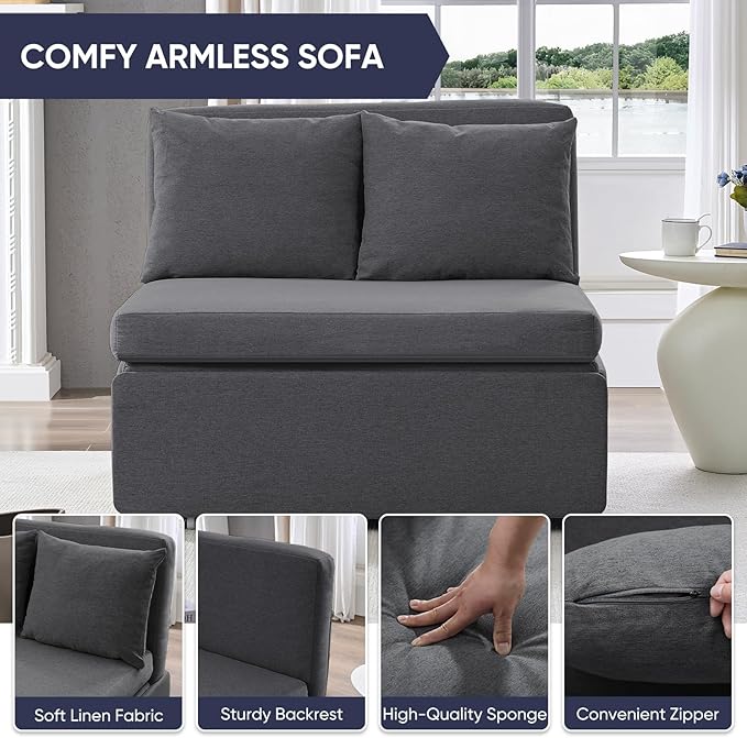 2 in 1 Pull Out Sofa Bed Full Size, Small Convertible Sleeper Sofa Couch, Linen Folding Guest Bed with Wheels and Cushions Pillow, Futon Sofas Couch Beds for Bedroom Office Lounge - Dark Grey