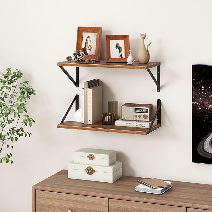 Fun Memories 20 Inch Floating Shelves, Deep Wall Shelves for Kitchen, 20 x 10 Floating Shelf for Living Room, Bedroom, Farmhouse Floating Shelves for Home Decor Storage, Walnut, Set of 2