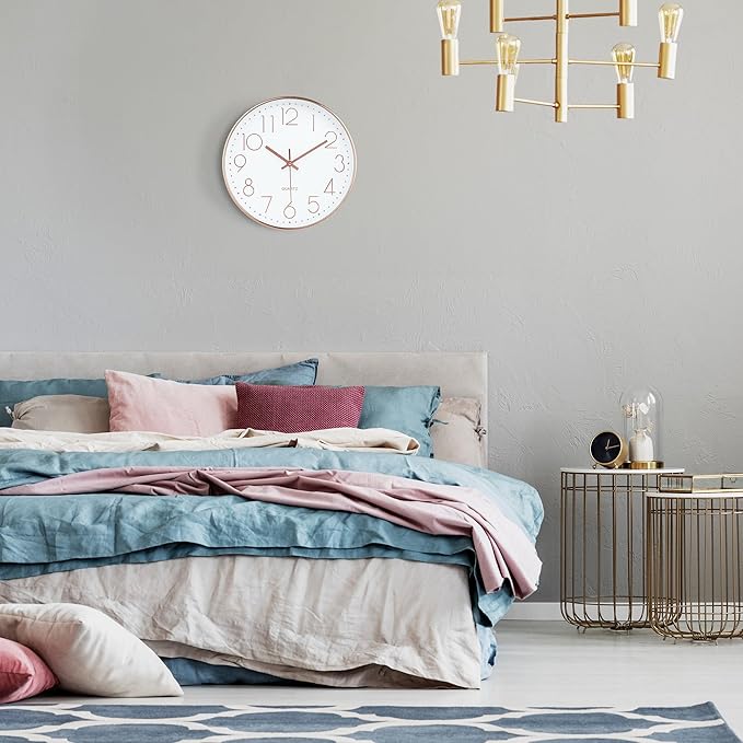 Lafocuse 12 Inch Silent Rose Gold Wall Clocks Battery Operated, Analog Wall Clock for Living Room Kitchen Bedroom Office Home Decor
