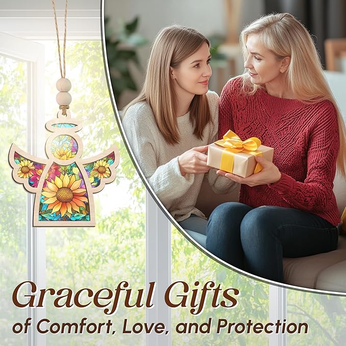 Angel Ornaments for Christmas Tree - Guardian Angel Suncatcher with Card for Tree Decorations - Sympathy Gifts for Loss of Loved One, Christmas Ornaments 2025, Sun Catchers for Home Decor