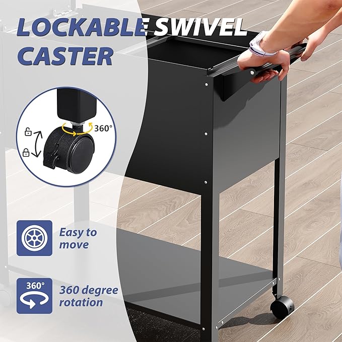 Metal Mobile File Cabinet, Rolling File Cart File Box with Sliding Cover and Wheels, Rolling Filing Cabinet Locking Tool Storage Cabinets for Home Classroom Office