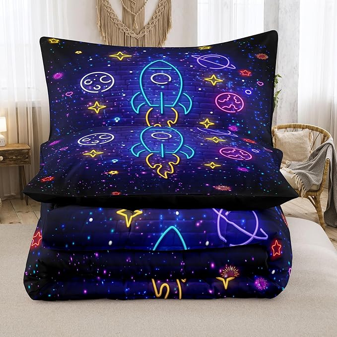 Tailor Shop Space Bedding Full Size Comforter Sets Twin Comforter Set for Kids Boys Galaxy Bedding with 2 Pillowcase……