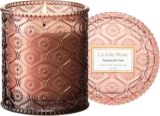 LA JOLIE MUSE Tomato & Vine Scented Candle, Luxury Candles Gifts for Women, Spring Candles for Home Scented, Natural Soy Wax Candle, 6 oz 40 Hours Burn