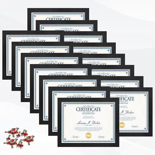 8.5x11 Picture Frame set of 15, Multi Certificate 8.5 by 11 Picture Frames Bulk, Document Diploma Award Frame for Wall Hanging or Tabletop Display, Black