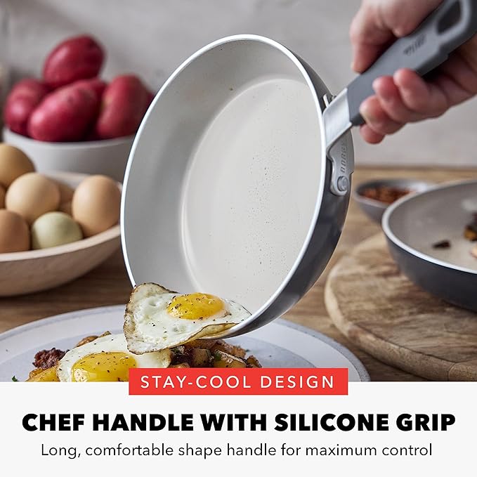 GreenPan x Bobby Flay 10" Nonstick Frying Pan Skillet, PFAS-Free Diamond Ceramic, Induction Suitable, Stay-Cool Silicone Handle, Easy Clean Dishwasher & Oven Safe, Egg & Omelet Pan, Graphite