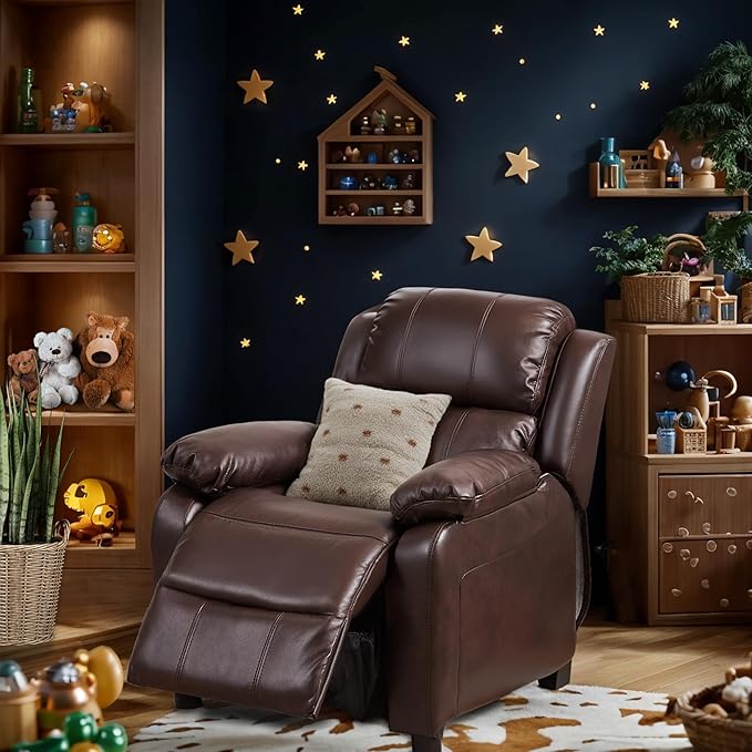 JC Home Macaron Kids Reclining Chair Leather Recliner Sofa Push Back Toddler Youth Children Child Ages 2-8