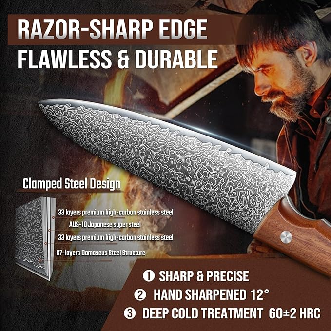 DRAGON RIOT Damascus Chef's Knife 7 inch, Japanese Kitchen Knife with VG10 Steel Core, Ultra Sharp Forged Professional Chef Knife With Full Tang Handle, Premium Gift Box