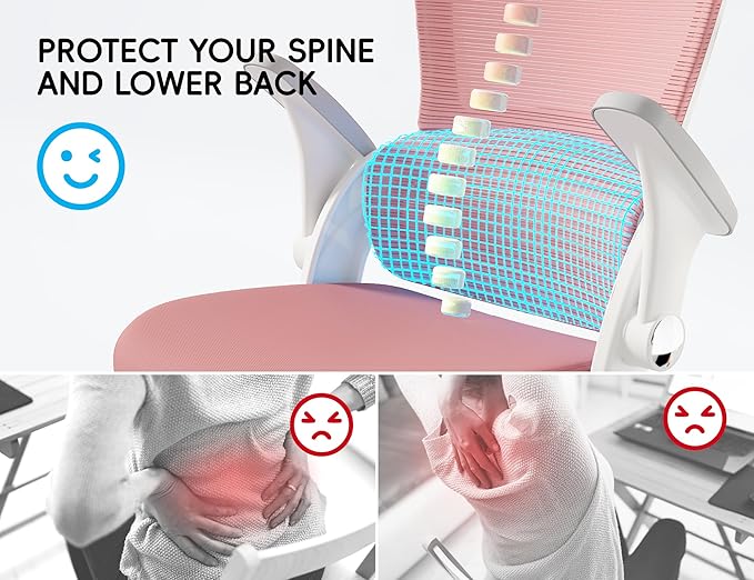 TRALT Office Chair - Ergonomic Office Chair with Back Support, Home Office Desk Chairs, Comfy Desk Chair, Computer Chair, 330lbs Wide Seat Big and Tall Office Chairs for Students (Pink)