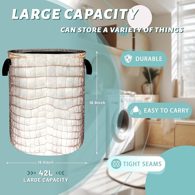 Crocodile Skin Texture Pattern Laundry Basket Foldable Oxford Cloth Laundry Hamper With Handle Portable Clothes Storage Basket 18.9 X 16.5 Inch Storage Bag For Laundry Room/Bathroom/Bedroom