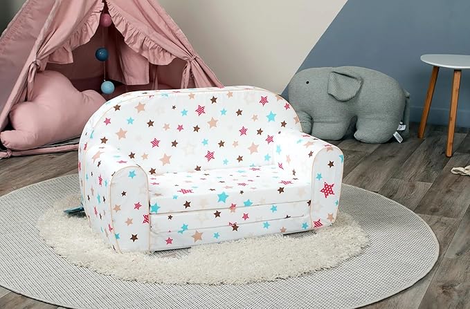 Delsit Kids Couch for Toddlers - 2 in 1 Convertible Foam Sofa to Lounger, Comfy Flip Out Lounge Chair for Children, Made in Europe