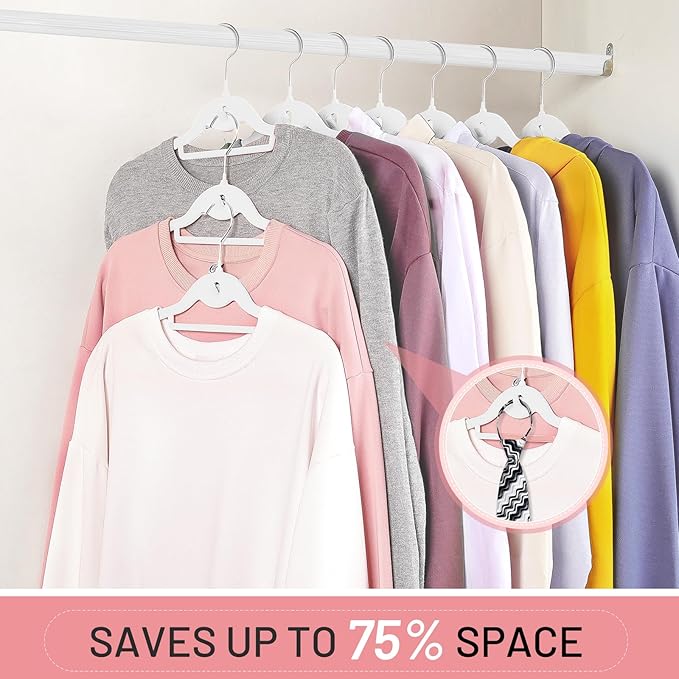 Velvet Hangers 30 Pack, STOPKLAS White Clothes Hangers Non Slip Felt Hangers with 360° Swivel Hook, Thin Hangers Space Saving, Heavy Duty Closet Hangers for Clothes, Coats, Suits, Dress, Pants