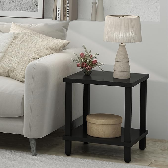 Large End Table Square Side Table Modern Sofa Table 20 Inch Industrial Coffee Table NightStand with 2-Tier Storage Shelf for Living Room Bedroom Black MLBZ06B