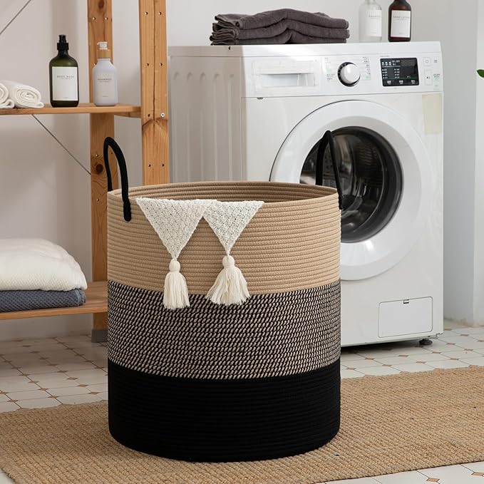 OIAHOMY 100L Laundry Hamper, Dirty Clothes Hamper for Bedroom, Collapsible Laundry Basket, Large Blanket Basket, Nursery Hamper with Handle, Blanket Storage for Living Room-18.5x21inches-Yellow&Black