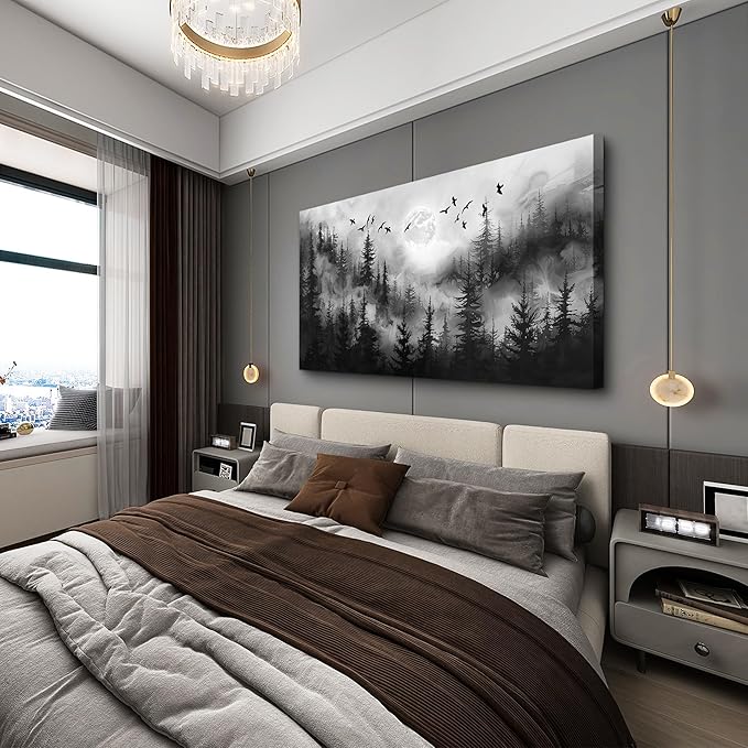 Lapremoly Forest Tree Painting for Living Room Modern Landscape Wall Art Canvas Prints Black And White Pictures Home Decor Bedroom Bathroom Office Wall Decor Artwork Ready To Hang Home Decoration