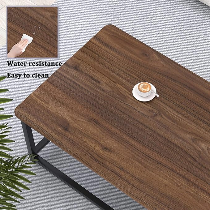 EXCEFUR Modern Coffee Table, Rustic Wood and Metal Center Table for Living Room, Industrial Rectangle Cocktail Tea Table with Storage Shelf, Walnut, 47 Inch