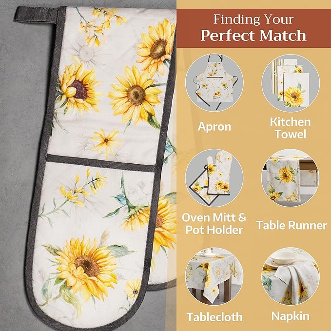 Maison d' Hermine Double Oven Mitts 100% Cotton 7"x35" Double Oven Mitt Heat Resistant BBQ Cooking Gloves with Loop, Baking, Grilling, Home, Kitchen, Handling Hot Pans Spring Summer (Candice)